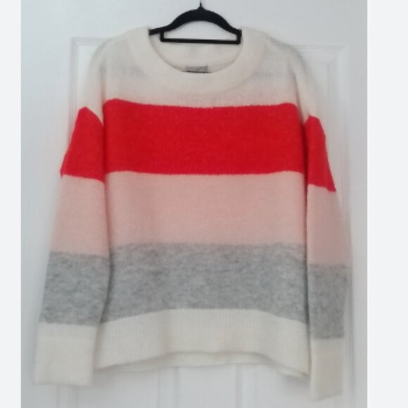 H&M - Wool-Blend Sweater Jumper | White, Gray, Pink, & Red Colorblock | … - Picture 1 of 8